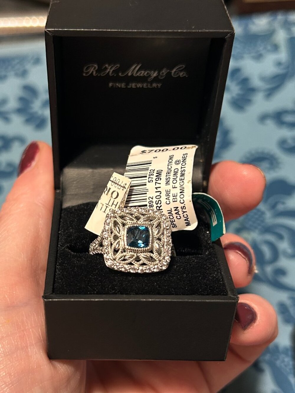 Effy Blue Topaz/White Sapphire Sterling Silver Ring Sz 7 - NWT